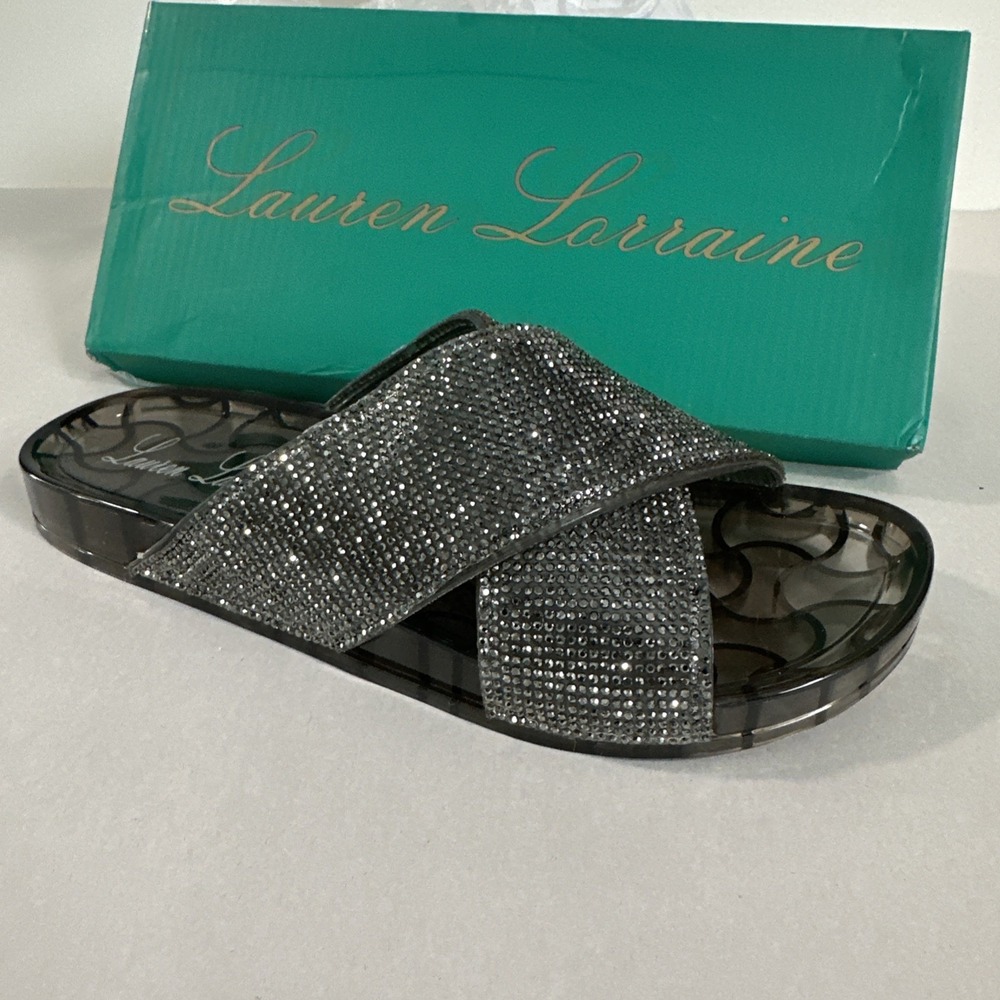 Lauren Lorraine Jelly Sandals Size Medium Black Crystal Rhinestone‎ Embellished